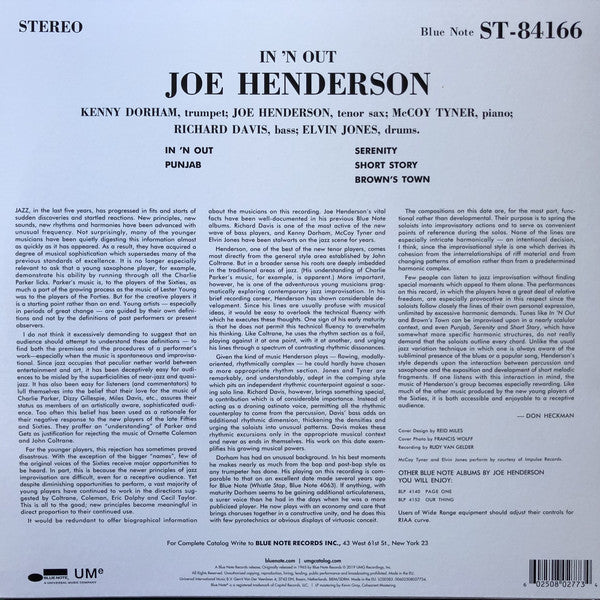 Joe Henderson ‎– In 'N Out (1964) - New LP Record 2019  Blue Note 180 gram Vinyl - Jazz / Post Bop / Modal - Shuga Records