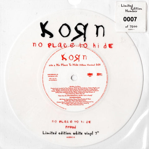 Korn – No Place To Hide - Mint- 7" Single Record 1996 Epic Immortal Records White Vinyl & Numbered (0124) - Rock / Nu Metal