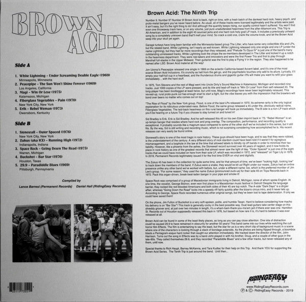 Various – Brown Acid: The Ninth Trip (Heavy Rock From The Underground Comedown) - Mint- LP Record 2019 USA Black Vinyl - Psychedelic Rock / Acid Rock / Garage Rock - Shuga Records