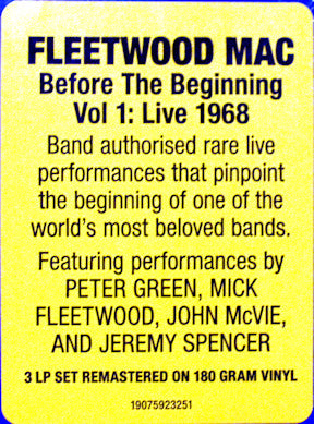 Fleetwood Mac - Before The Beginning, Vol 1: Live 1968 - New 3 LP Record 2019 Sony USA 180 gram Vinyl - Classic Rock / Blues Rock - Shuga Records