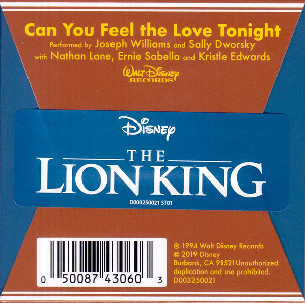 The Lion King / Joseph Williams And Sally Dworsky With Nathan Lane And Ernie Sabella And Kristle Edwards ‎– Can You Feel The Love Tonight - New 3" Single Record Store Day Black Friday 2019 Walt Disney USA RSD Black Friday Vinyl - Soundtrack