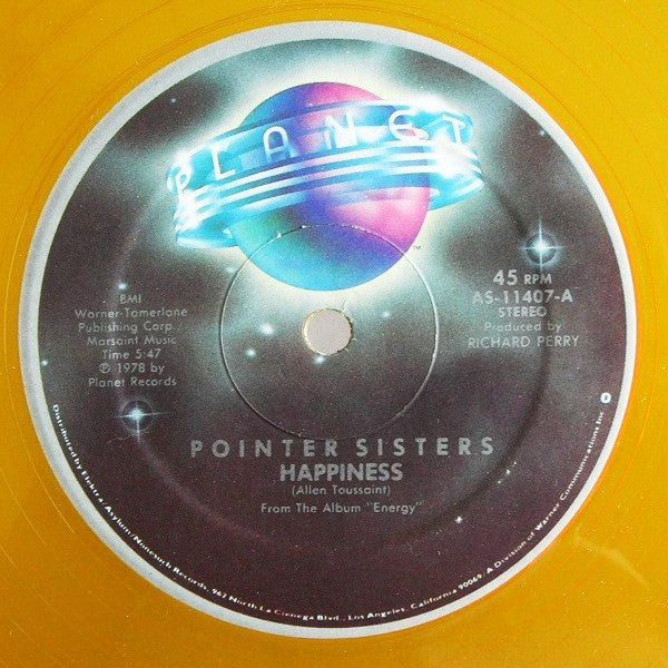 Pointer Sisters – Happiness / Fire - VG+ 12" Single Record 1978 Planet USA Orange Vinyl - Disco / Pop - Shuga Records
