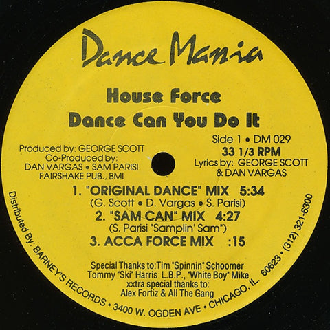 House Force – Dance Can You Do It - VG+ 12" Single Record 1990 Dance Mania Vinyl - Chicago House / Hip House