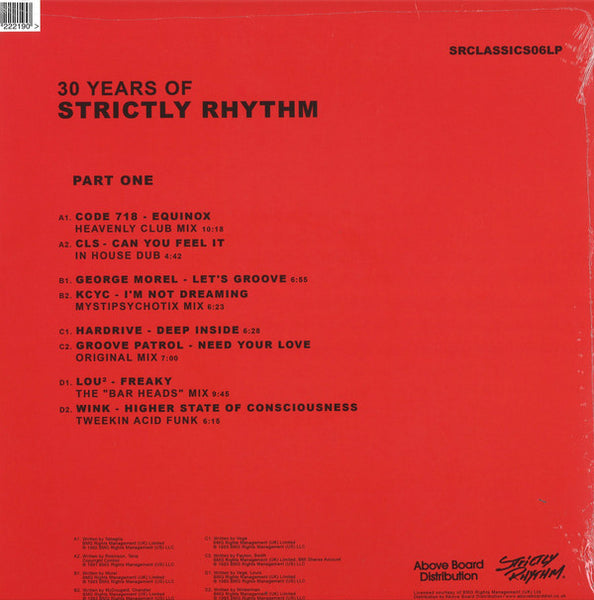 Various ‎– 30 Years Of Strictly Rhythm Part One - New 2 Lp Record 2020 Strictly Rhythm UK Import Vinyl - House / Deep House / Acid House - Shuga Records