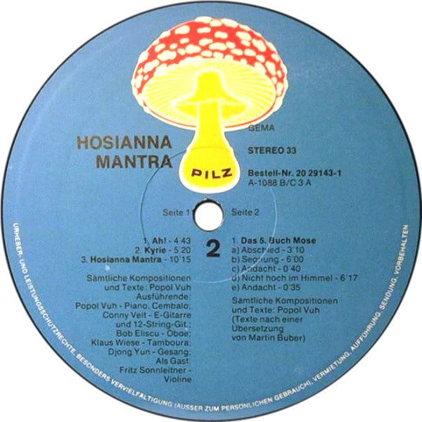 Popol Vuh – Hosianna Mantra - Mint- LP Record 1972 Pilz Germany Original Vinyl - Krautrock / Ambient - Shuga Records