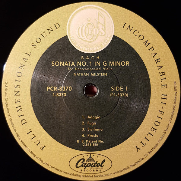 Nathan Milstein - Bach ‎– Partitas And Sonatas For Unaccompanied Violin (1957) - New 3 LP Record Box Set South 2019 Analogphonic/Capitol Import 180 gram Mono Vinyl - Classical - Shuga Records