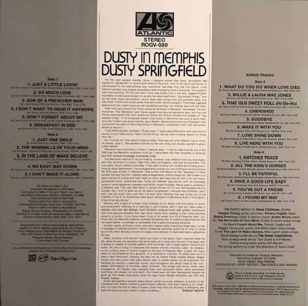 Dusty Springfield ‎– Dusty In Memphis (1969) - New 2 LP Record 2020 Run Out Groove/Atlantic Europe Import Vinyl -  Pop Rock / Soul - Shuga Records