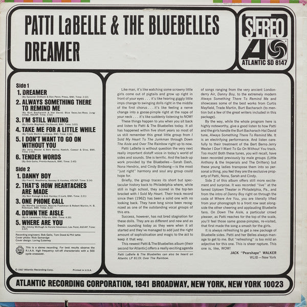 Patti LaBelle & The Bluebelles – Dreamer - VG+ LP Record 1967 Atlantic USA Vinyl - - Shuga Records
