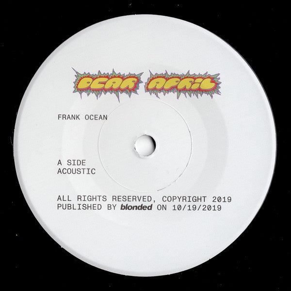 Frank Ocean – Dear April / Justice Remix - New 7" Single Record 2020 Blonded USA Vinyl - R&B - Shuga Records