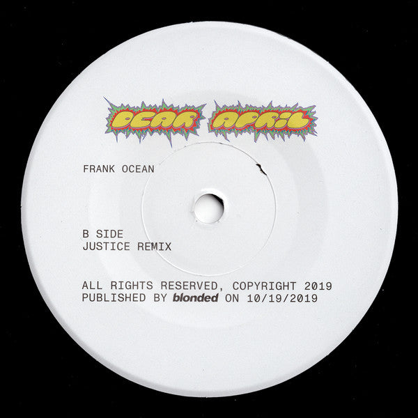 Frank Ocean – Dear April / Justice Remix - New 7" Single Record 2020 Blonded USA Vinyl - R&B - Shuga Records