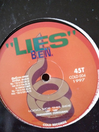 B.E.N. – Lies - New 12" Single Record 1997 Cold Belgium Vinyl - House