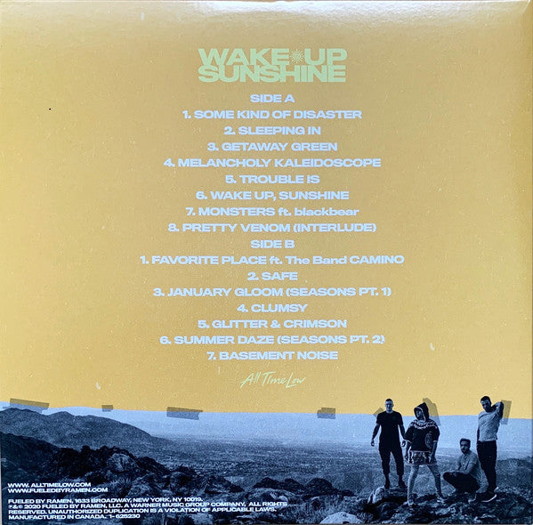 All Time Low – Wake Up Sunshine - New LP Record 2020 Fueled By Ramen USA Custard w/ White Splatter Vinyl & Download - Pop Punk / Alternative Rock - Shuga Records