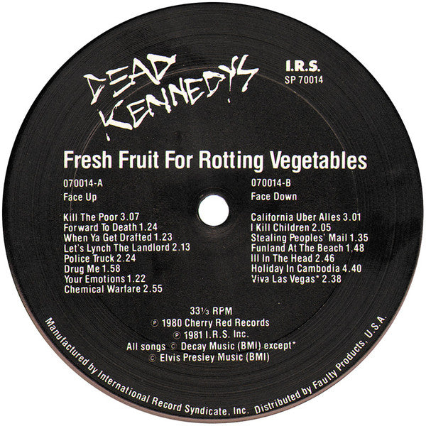 Dead Kennedys – Fresh Fruit For Rotting Vegetables - Mint- LP Record 1981 IRS USA Vinyl (no poster) - Hardcore / Punk - Shuga Records