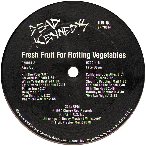 Dead Kennedys – Fresh Fruit For Rotting Vegetables - Mint- LP Record 1981 IRS USA Vinyl (no poster) - Hardcore / Punk