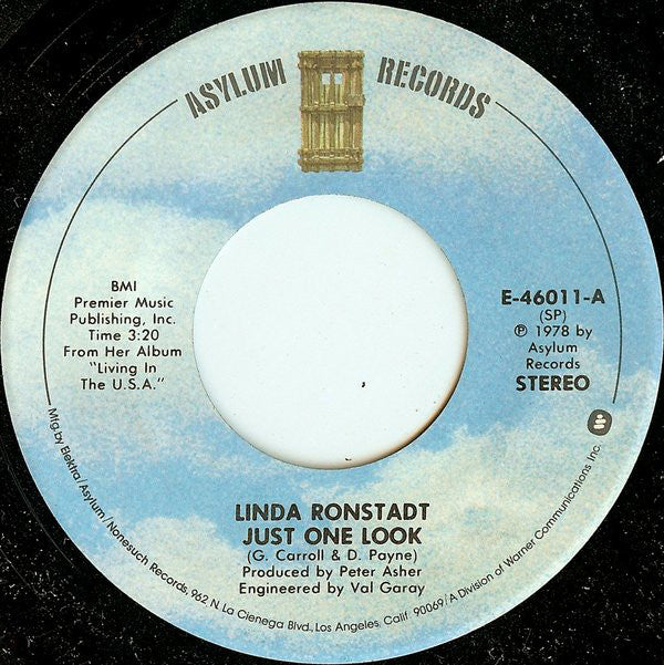 Linda Ronstadt ‎– Just One Look / Love Me Tender - Mint- 7" Single 45 Record 1978 USA - Soft Rock - Shuga Records