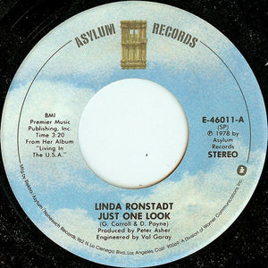 Linda Ronstadt ‎– Just One Look / Love Me Tender - Mint- 7" Single 45 Record 1978 USA - Soft Rock - Shuga Records