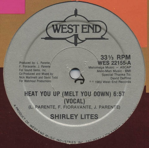Shirley Lites – Heat You Up (Melt You Down) - VG+ 12" Single Record 1983 West End Vinyl - Disco / Boogie
