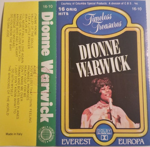 Dionne Warwick – 16 Orig Hits- Used Cassette 1983 Everest Tape- Funk/Soul