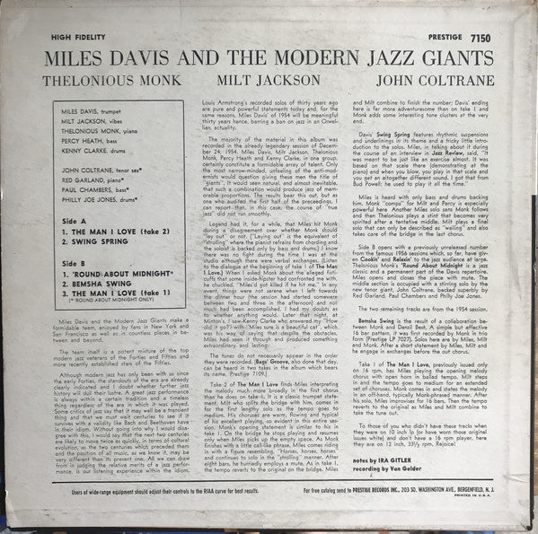 Miles Davis – Miles Davis And The Modern Jazz Giants - VG+ LP Record 1959 Prestige USA Mono RVG Original Mono Vinyl - Jazz / Hard Bop - Shuga Records