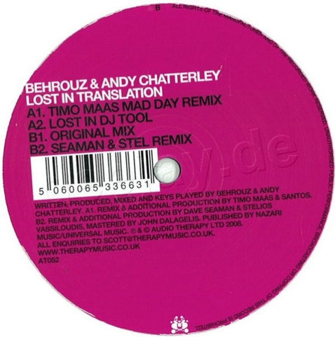Behrouz & Andy Chatterley – Lost In Translation - New 12" Single Record 2008 Audio Therapy UK Import Vinyl - Progressive House / Tech House