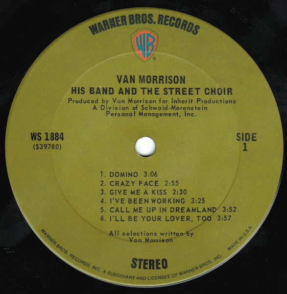 Van Morrison - His Band and the Street Choir - VG+ Lp Record 1970 Warner USA Original Vinyl & Insert - Blues Rock / Folk Rock