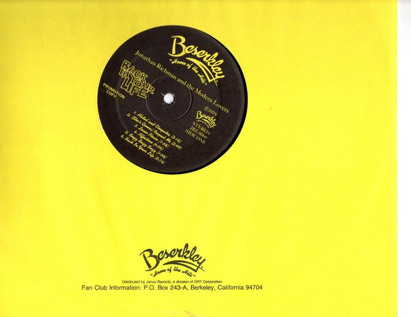 Jonathan Richman & The Modern Lovers – Back In Your Life - VG+ LP Record 1979 Beserkley Promo Lable Vinyl - Alternative Rock / Pop - Shuga Records