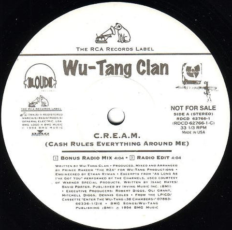 Wu-Tang Clan – C.R.E.A.M. (Cash Rules Everything Around Me) - VG+ 12" Single Record 1994 Loud USA Promo Vinyl - Hip Hop