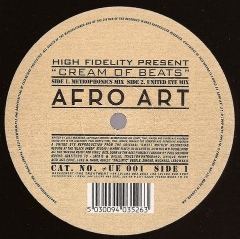High Fidelity – Cream Of Beats - VG+ 12" Single Record 1999 Afro Art UK Vinyl - House / Deep House / Jazzdance