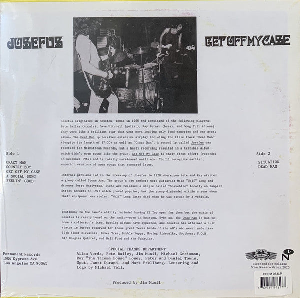 Josefus ‎– Get Off My Case (1993) - New LP Record Store Day 2020 Permanent USA Vinyl - Acid Rock / Psychedelic Rock - Shuga Records