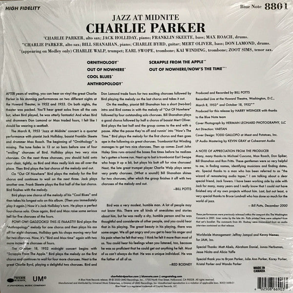 Charlie Parker - Jazz at Midnite (1952-1953) - New LP Record Store Day 2020 Blue Note Canada Midnight Blue Vinyl - Jazz / Bop
