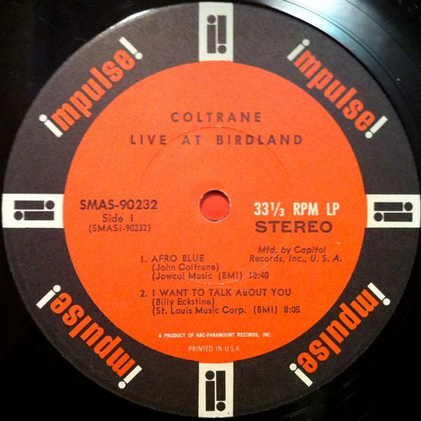 John Coltrane ‎– Live At Birdland - VG+ LP Record 1964 Impulse! Club Edition USA Stereo Orange & Black Label Vinyl - Jazz / Modal / Free Improvisation