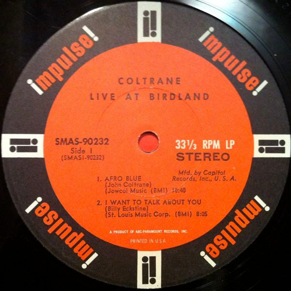 John Coltrane ‎– Live At Birdland - VG+ LP Record 1964 Impulse! Club Edition USA Stereo Orange & Black Label Vinyl - Jazz / Modal / Free Improvisation - Shuga Records