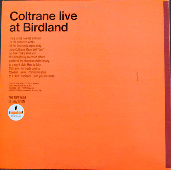 John Coltrane ‎– Live At Birdland - VG+ LP Record 1964 Impulse! Club Edition USA Stereo Orange & Black Label Vinyl - Jazz / Modal / Free Improvisation