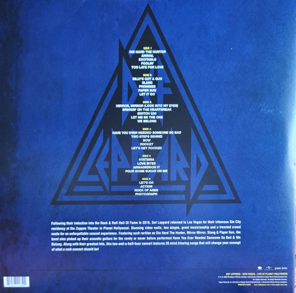 Def Leppard ‎– Hits Vegas - Live At Planet Hollywood - New 3 Lp Record 2020 Eagle Europe Import Blue Vinyl - Arena Rock / Hard Rock - Shuga Records