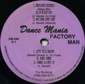 Jammin Gerald – Factory Man - VG- (low grade) 12" Single Record 1997 Dance Mania USA Vinyl - Chicago House / Ghetto House