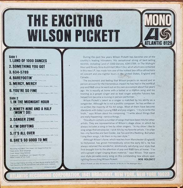 Wilson Pickett – The Exciting Wilson Pickett - VG+ LP Record 1966 Atlantic Mono USA Vinyl - Soul / Rhythm & Blues - Shuga Records