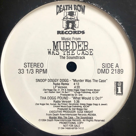 Various – Music From Murder Was The Case (The Soundtrack) - VG+ 12" Promo EP Record 1994 Death Row Vinyl - Hip Hop / G-Funk