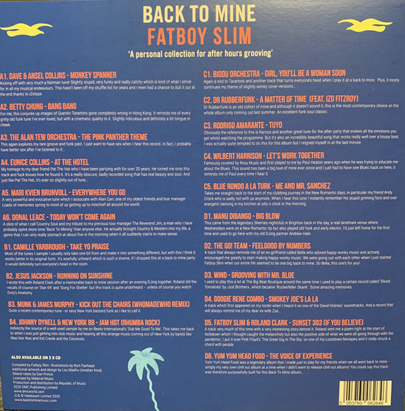Fatboy Slim ‎– Back To Mine - New 2 LP Record 2020 UK Import Black Vinyl - Electronic / House - Shuga Records