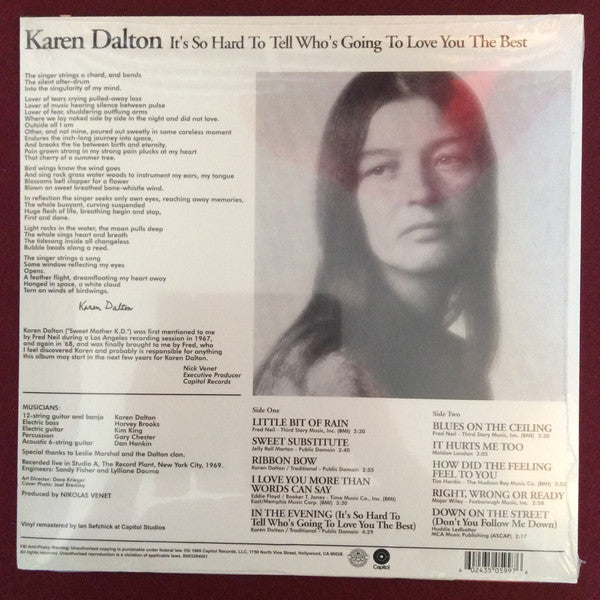 Karen Dalton - It's So Hard To Tell Who's Going To Love You The Best (1969) - New LP Record Store Day Black Friday 2020 Capitol USA 180 gram Vinyl - Folk / Country Blues - Shuga Records