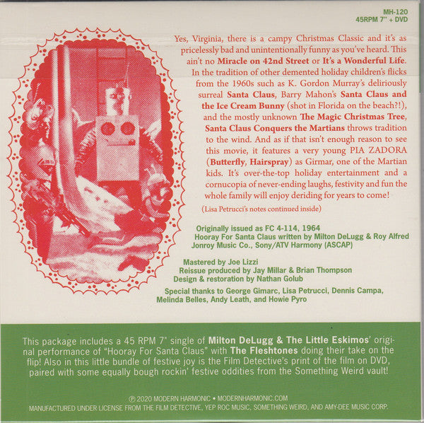 Milton DeLugg & The Little Eskimos / The Fleshtones - Santa Claus Conquers The Martians / Hooray For Santa Claus -  New 7" Single Record Store Day Black Friday 2020 Modern Harmonic Green Vinyl & DVD - Holiday