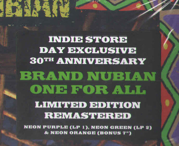 Brand Nubian ‎– One For All (1990) - New 2 LP Record 2020 Tommy Boy USA Indie Exclusive Neon Purple/Neon Green Vinyl & 7" - Hip Hop