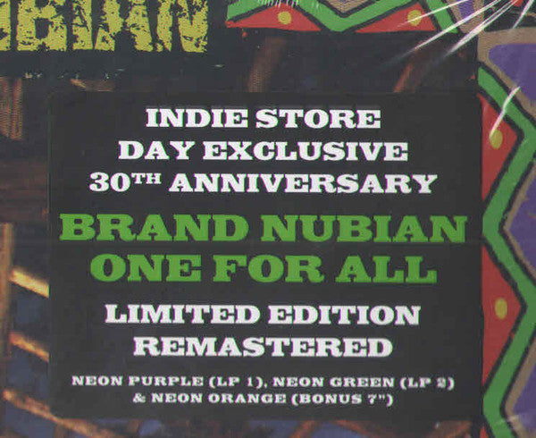 Brand Nubian ‎– One For All (1990) - New 2 LP Record 2020 Tommy Boy USA Indie Exclusive Neon Purple/Neon Green Vinyl & 7" - Hip Hop - Shuga Records
