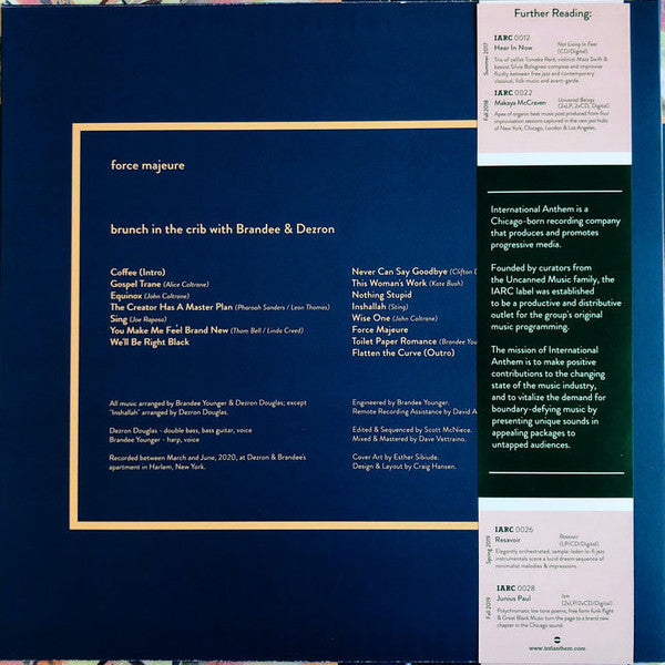 Dezron Douglas & Brandee Younger – Force Majeure - New LP Record 2020 International Anthem Black Vinyl - Jazz / Avant-garde Jazz - Shuga Records