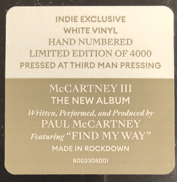 Paul McCartney – McCartney III - New LP Record 2020 Capitol Third Man Indie Exclusive USA White Vinyl & Numbered - Pop Rock