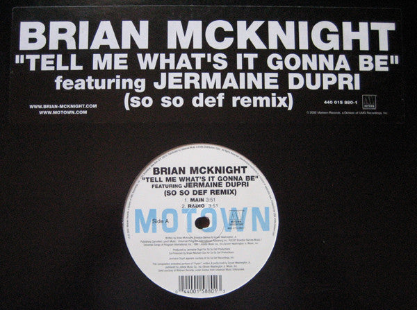 Brian McKnight featuring Jermaine Dupri – Tell Me What's It Gonna Be - VG+ 12" USA 2002 Promo - Hip Hop/Rap - Shuga Records