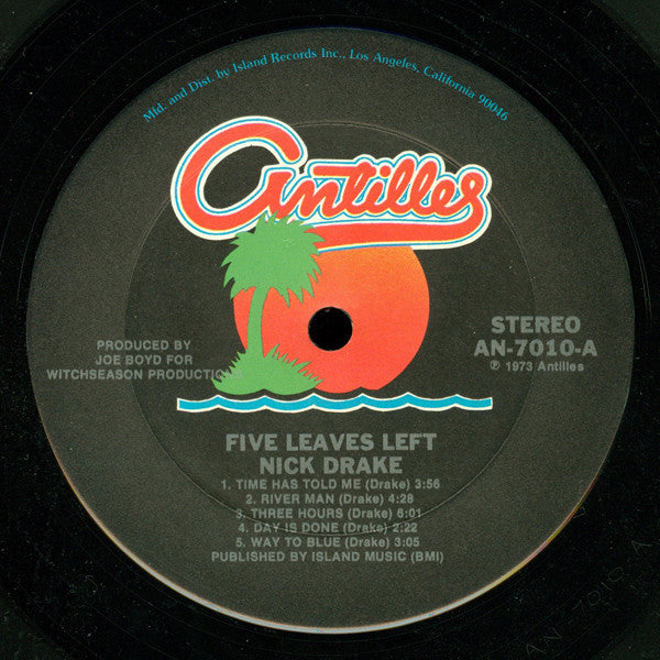 Nick Drake ‎– Five Leaves Left (1969) - VG+ Stereo USA (Antilles 1976 Original USA Press) - Rock/Folk Rock - B7-092 - Shuga Records