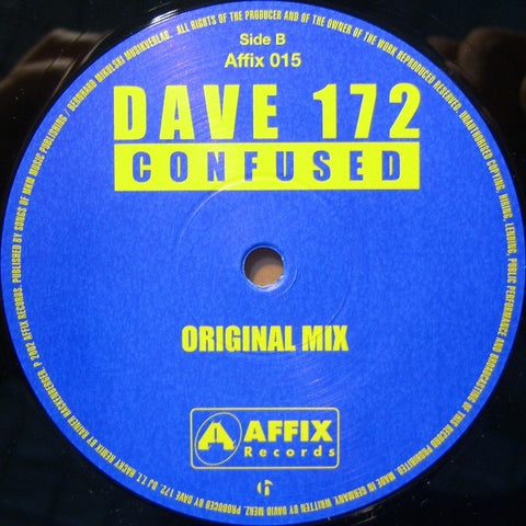 Dave 172 – Confused - New 12" Single Record 2002 Affix Germany Vinyl - Hard Trance