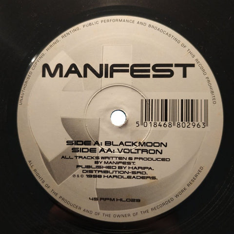Manifest – Blackmoon / Voltron - New 12" Single Record 1998 Hardleaders UK Vinyl - Drum n Bass