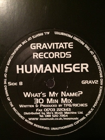 Humaniser – What's My Name? - New 12" Single Record 1996 Gravitate UK Vinyl - Breakbeat
