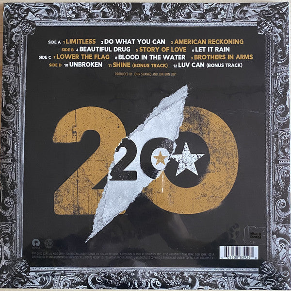 Bon Jovi ‎– 2020 - New2 LP Record 2021 Island USA Gold Vinyl - Hard Rock / Pop Rock - Shuga Records